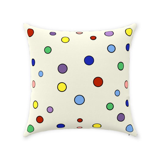 colorful polka dots on square cream colored throw pillow