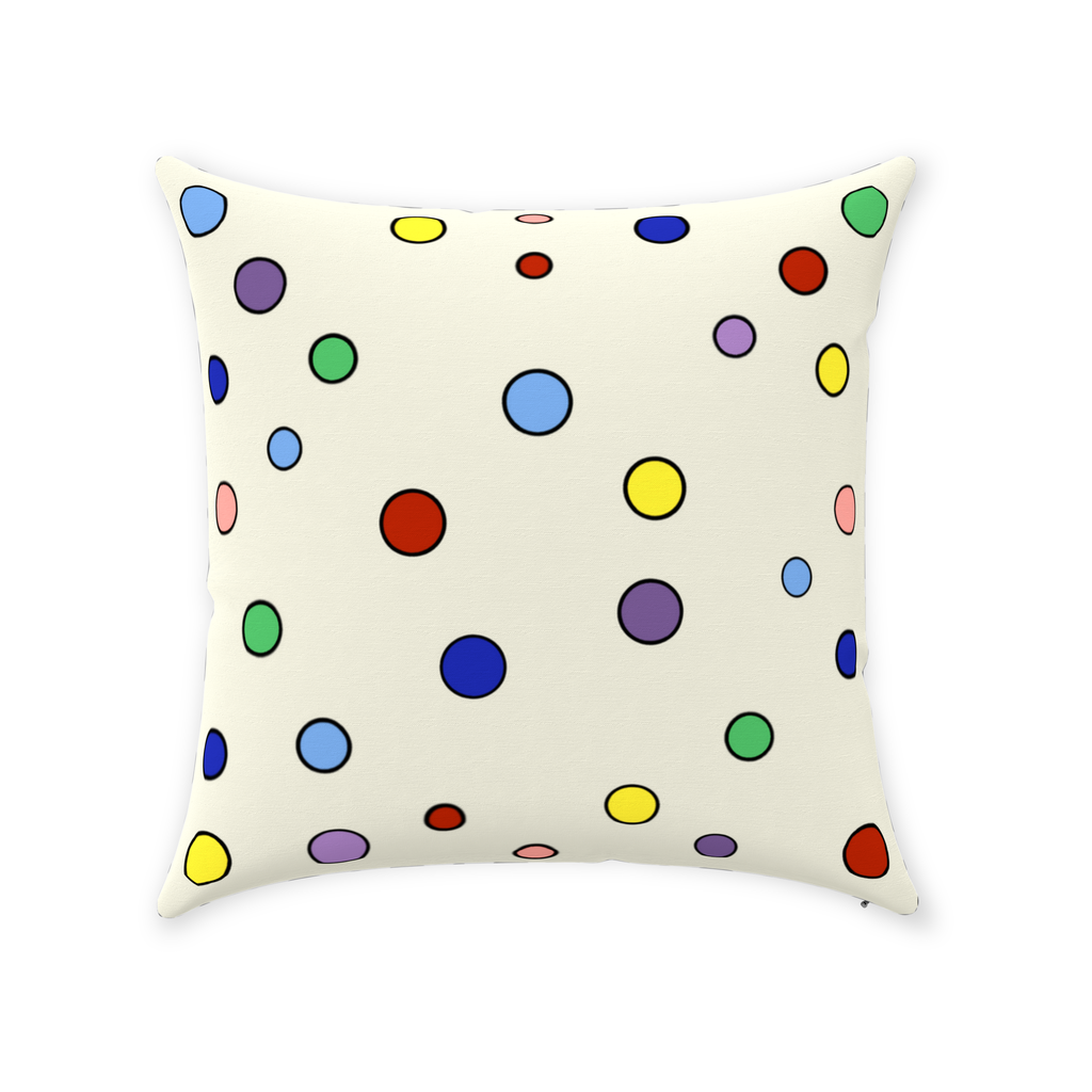 polka dots oriented differently on back design of cream colored square throw pillow